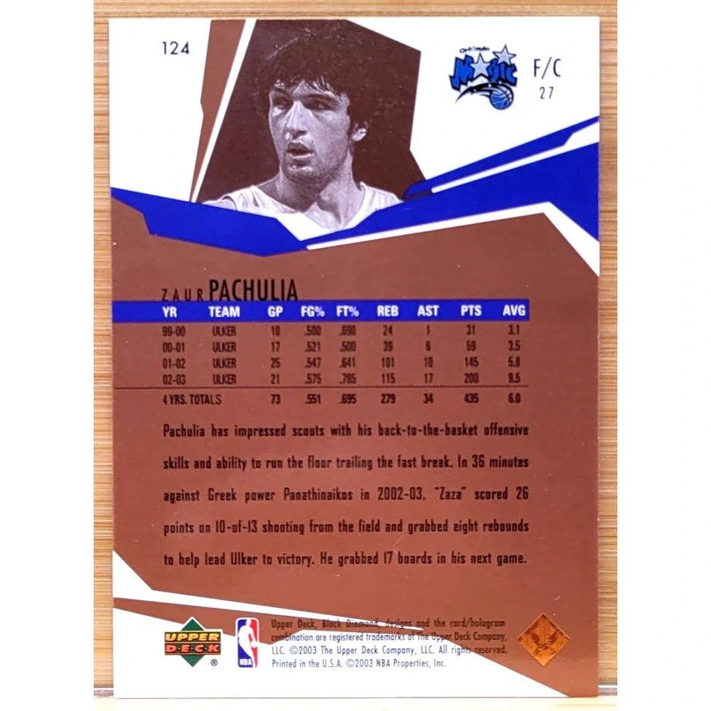 2003-04‎ UPPER DECK BLACK DIAMOND ZAUR PACHULIA BRONZE DUAL DIAMOND #D/100